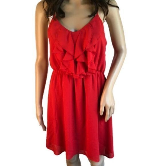 Francesca’s Birdcage Label Ruffle Front Spaghetti Strap Dress in Red Size Small - Picture 2 of 5
